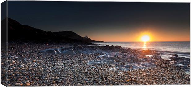  Sunrise at Bracelet Bay and Mumbles lighthouse Canvas Print by Leighton Collins