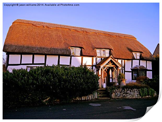 Old thatched  cottage in warm Sunlight. Print by Jason Williams