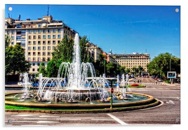 Fountain in Paseo de la Castellana Acrylic by Tom Gomez