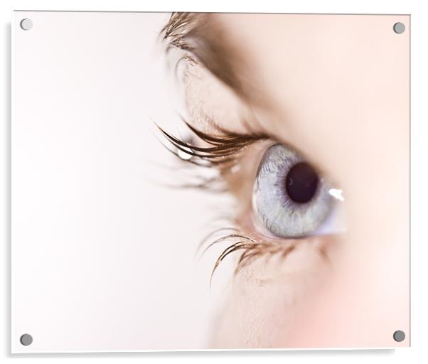 Blue eye with waterdrops on eyelashes Acrylic by Gabor Pozsgai