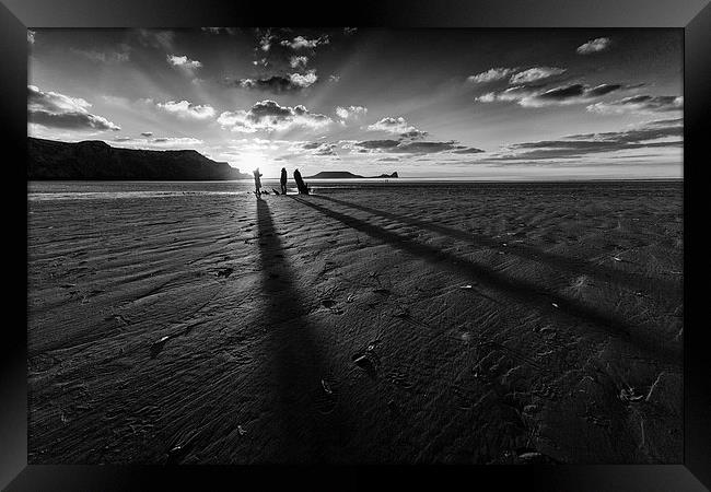  Sunset at Rhossili bay on the Gower peninsular Framed Print by Leighton Collins