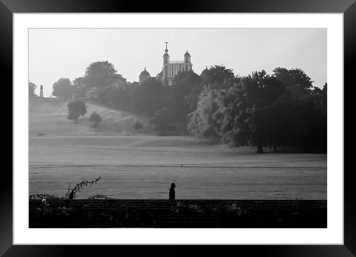 Greenwich Misty Morning Jog Framed Mounted Print by David French