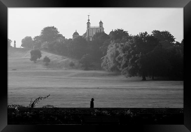 Greenwich Misty Morning Jog Framed Print by David French
