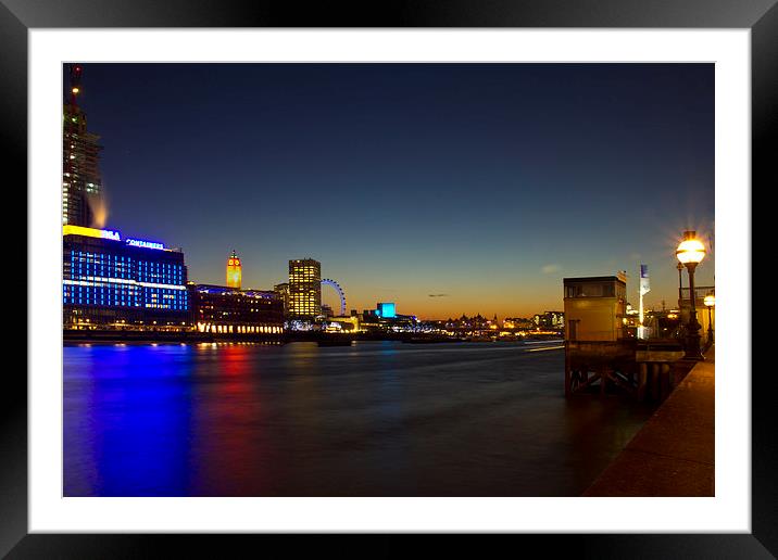 Night Oxo Tower skyline Framed Mounted Print by David French