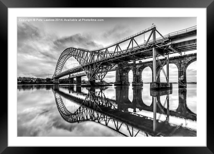   Jubilee Bridge Runcorn/Widnes Cheshire mono Framed Mounted Print by Pete Lawless