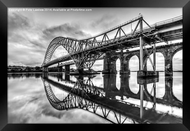   Jubilee Bridge Runcorn/Widnes Cheshire mono Framed Print by Pete Lawless