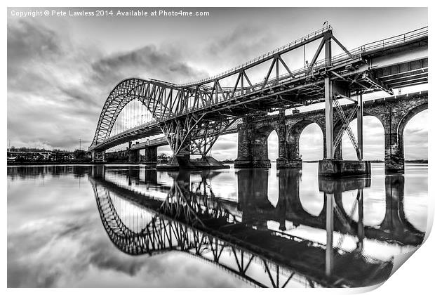   Jubilee Bridge Runcorn/Widnes Cheshire mono Print by Pete Lawless