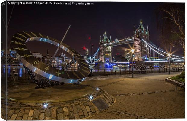  Tower bridge at dawn,with sundial  Canvas Print by mike cooper