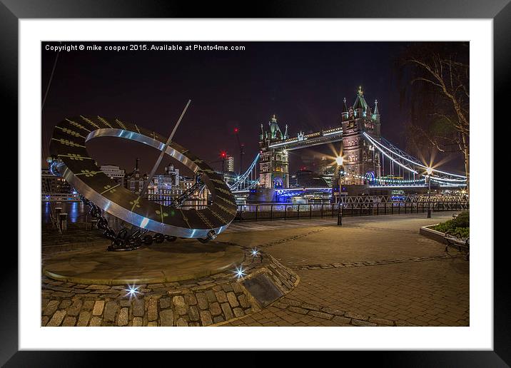  Tower bridge at dawn,with sundial  Framed Mounted Print by mike cooper