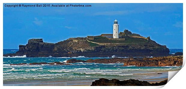  Godrevy Lighthouse view from Gwithian Beach Print by Raymond Ball