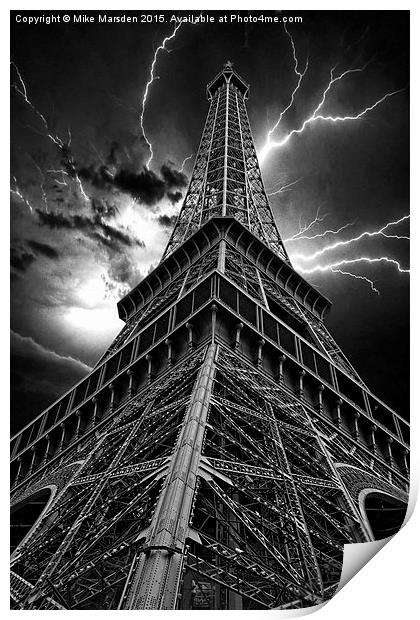 Eiffel Tower - Lightning Storm Print by Mike Marsden
