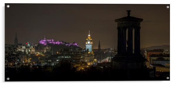  Edinburgh Skyline at Night Acrylic by Buster Brown