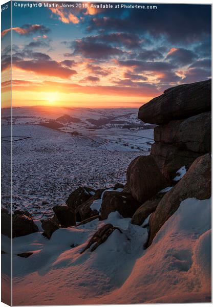  Winter Sunset over Higger Tor Canvas Print by K7 Photography