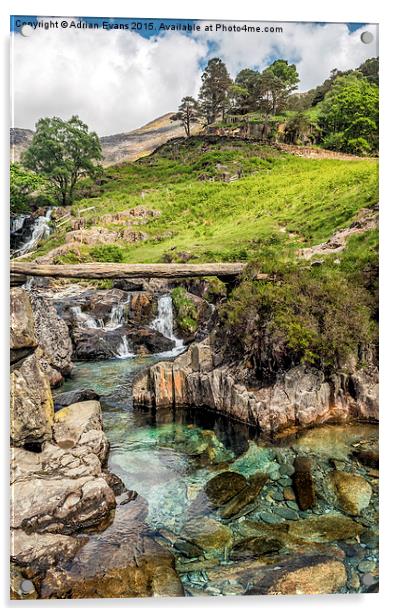 Watkin Path Waterfall Snowdonia Wales  Acrylic by Adrian Evans