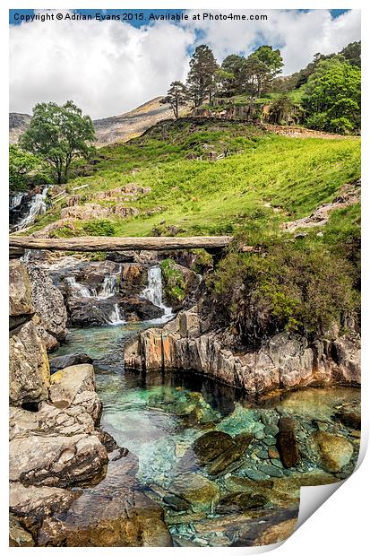 Watkin Path Waterfall Snowdonia Wales  Print by Adrian Evans