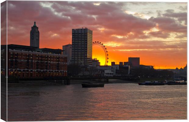 Oxo Tower London Eye Sunset Canvas Print by David French