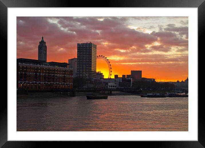 Oxo Tower London Eye Sunset Framed Mounted Print by David French