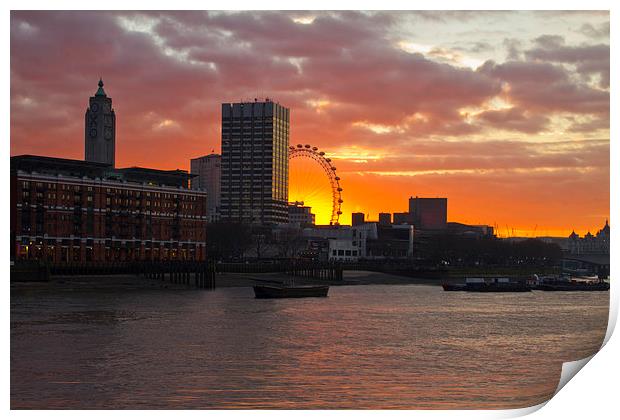 Oxo Tower London Eye Sunset Print by David French