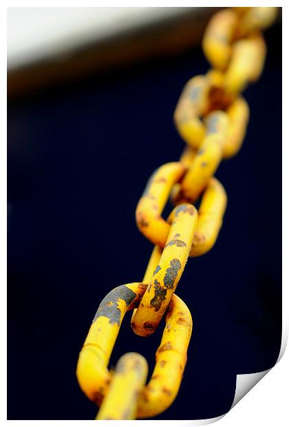 Yellow Chain on black boat Print by Ivan Kovacs