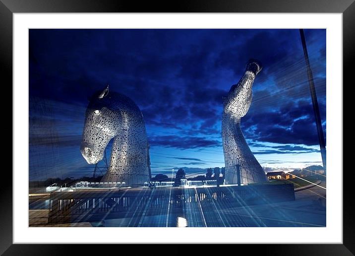 The Kelpies at Night Framed Mounted Print by Jim Bryce