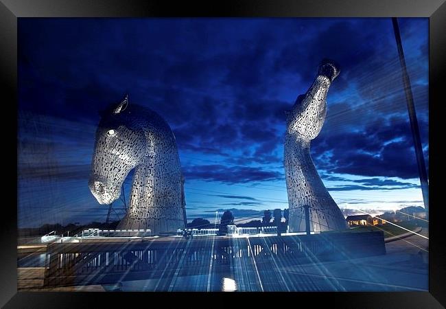 The Kelpies at Night Framed Print by Jim Bryce