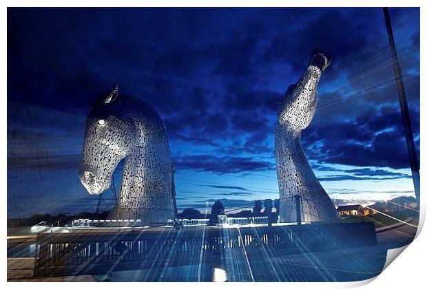 The Kelpies at Night Print by Jim Bryce