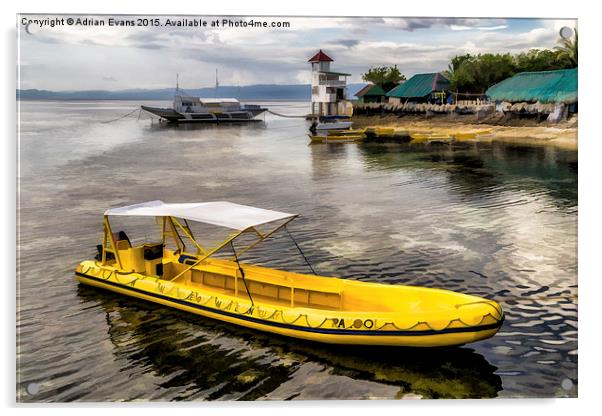 Yellow Tour Boat Nalusuan Island Philippines Acrylic by Adrian Evans