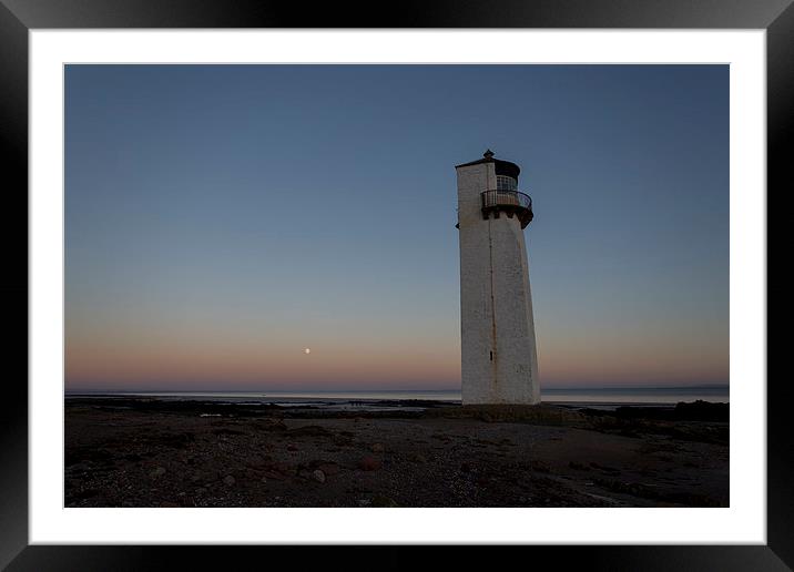Southerness Lighthouse Moonrise at Sunset Framed Mounted Print by Derek Beattie
