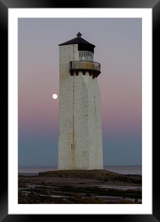 Southerness Lighthouse at Moonrise Framed Mounted Print by Derek Beattie