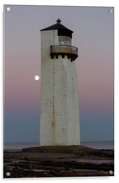 Southerness Lighthouse at Moonrise Acrylic by Derek Beattie