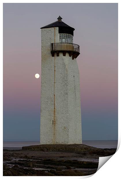 Southerness Lighthouse at Moonrise Print by Derek Beattie