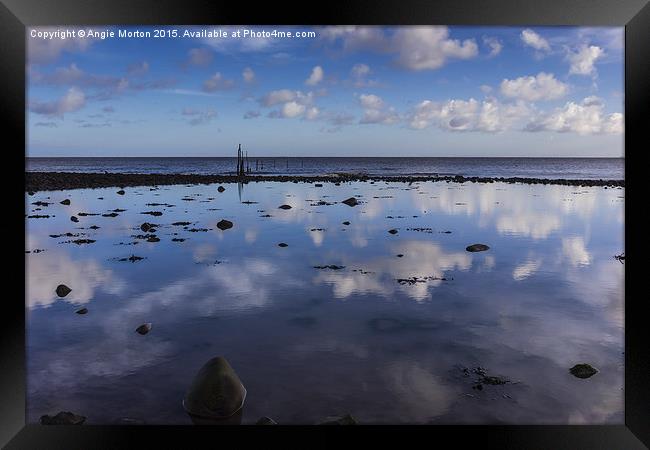 Reflection on Minehead Beach Framed Print by Angie Morton