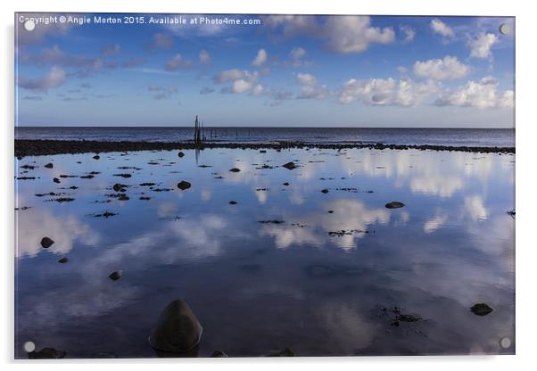 Reflection on Minehead Beach Acrylic by Angie Morton