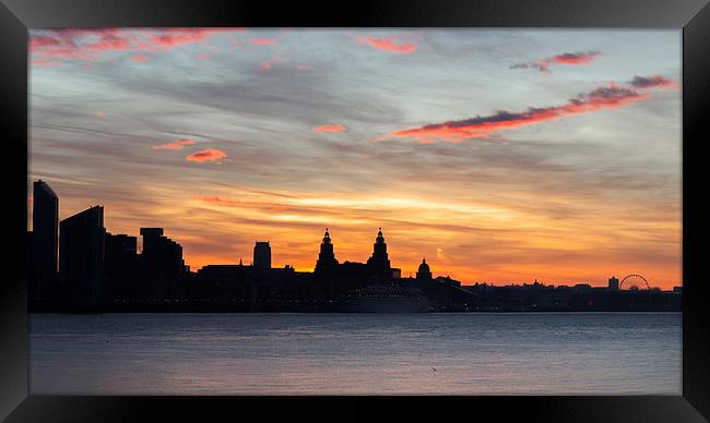  Liverpool silhouette sunrise Framed Print by Rob Lester
