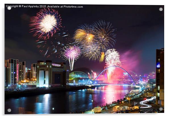  Newcastle upon Tyne, NYE Fireworks 2014/15 Acrylic by Paul Appleby