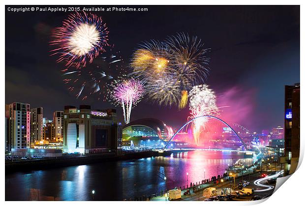  Newcastle upon Tyne, NYE Fireworks 2014/15 Print by Paul Appleby