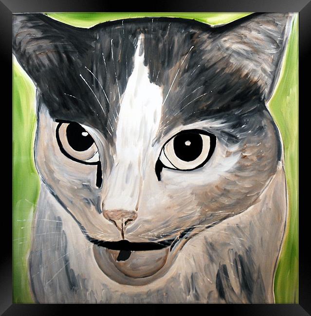 My Painting of an angry Cat Framed Print by JEAN FITZHUGH