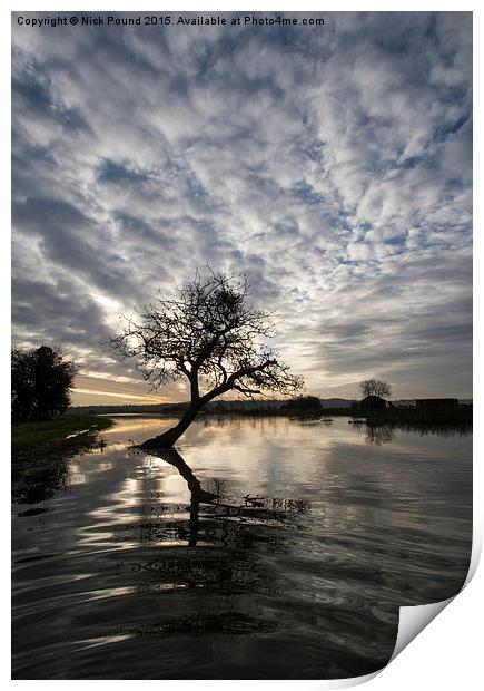 The River Parrett in Flood at sunrise Print by Nick Pound