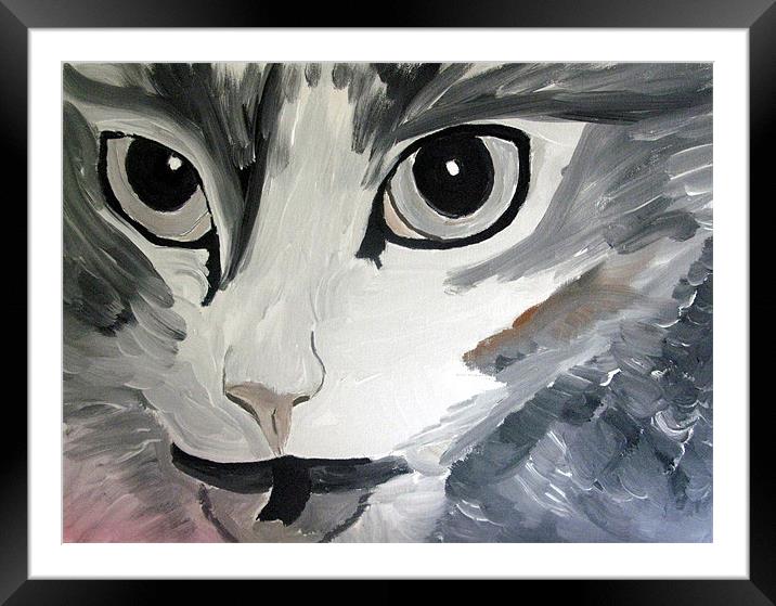 cats angry eyes painting Framed Mounted Print by JEAN FITZHUGH