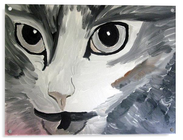 cats angry eyes painting Acrylic by JEAN FITZHUGH