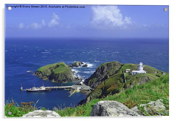 Lundy harbour and lighthouse                       Acrylic by Diana Mower