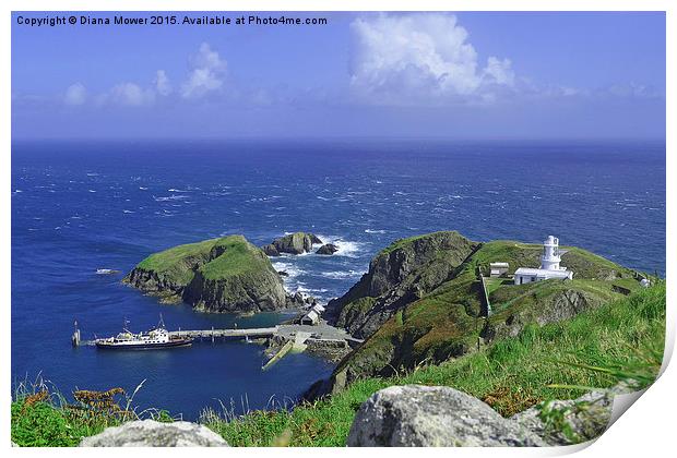 Lundy harbour and lighthouse                       Print by Diana Mower