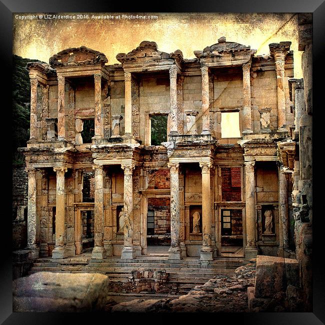  The Library at Ephesus Framed Print by LIZ Alderdice