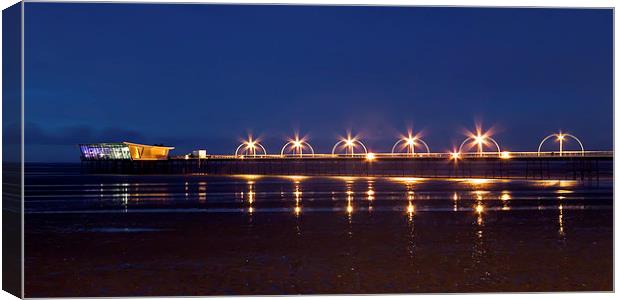 Southport Pier at Night Canvas Print by Roger Green