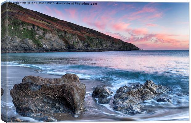 Sunset on the Cornish Coastline Canvas Print by Helen Hotson
