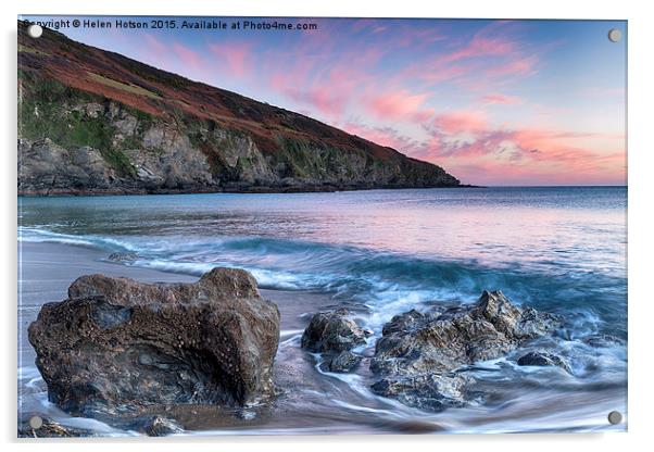 Sunset on the Cornish Coastline Acrylic by Helen Hotson