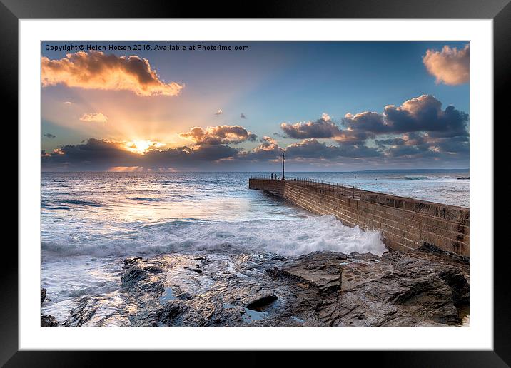 Sunset Rays over Porthleven Pier Framed Mounted Print by Helen Hotson