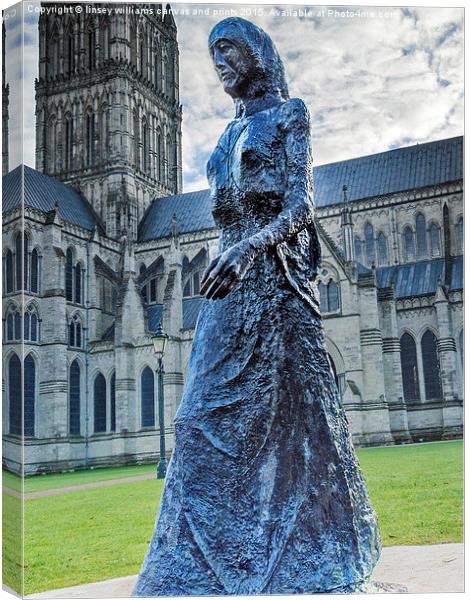 Salisbury Cathedral And The Walking Madonna 2 Canvas Print by Linsey Williams