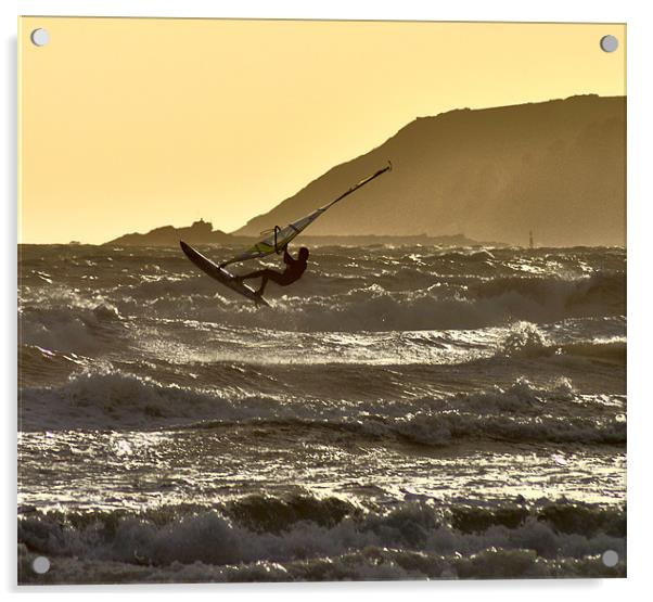 Windsurfing off Marazion Bay Acrylic by C.C Photography