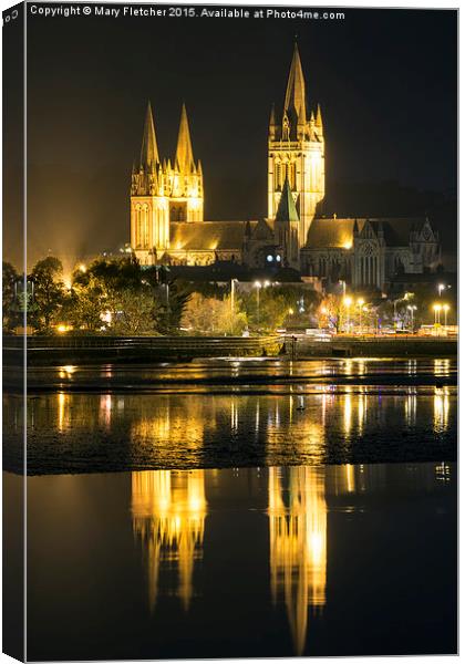  Truro Cathedral at night Canvas Print by Mary Fletcher